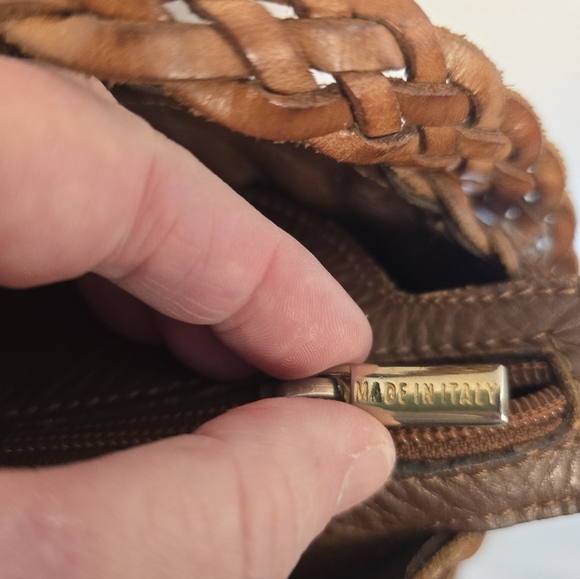 NWOT ELLEPI Brown Leather Woven Shoulder Bag Lined Zipped. Made In ITALY - Picture 5 of 11